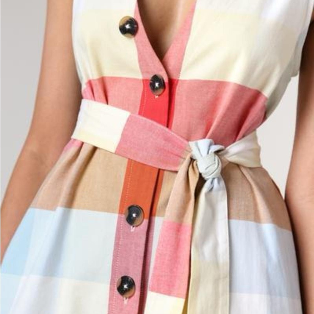 Rachel Antonoff Pastel Picnic Blanket Charlotte Checkered Midi Dress - Picture 2 of 6